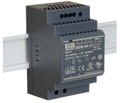 Компактный источник питания 12В на DIN-рейку MeanWell HDR-60-12